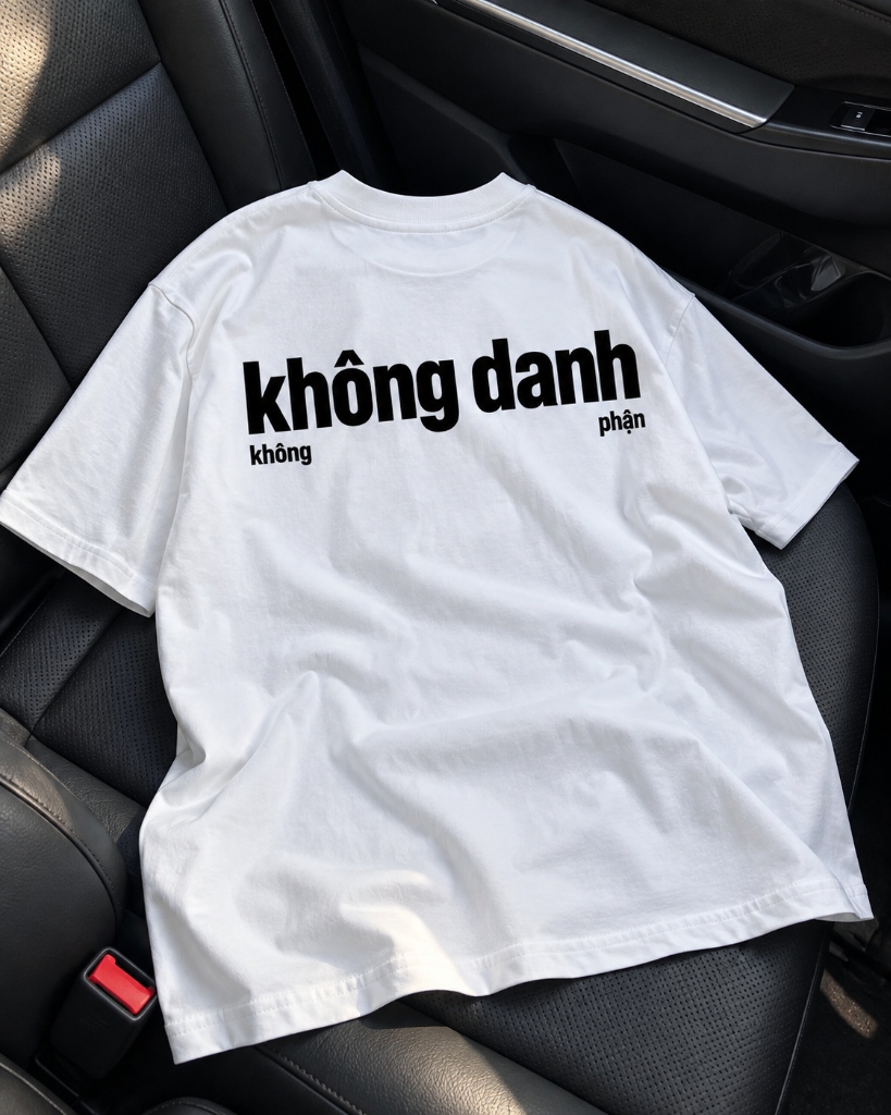 Cận cảnh chất liệu cotton 250gsm và đường may bo cổ PAW CUSTOM